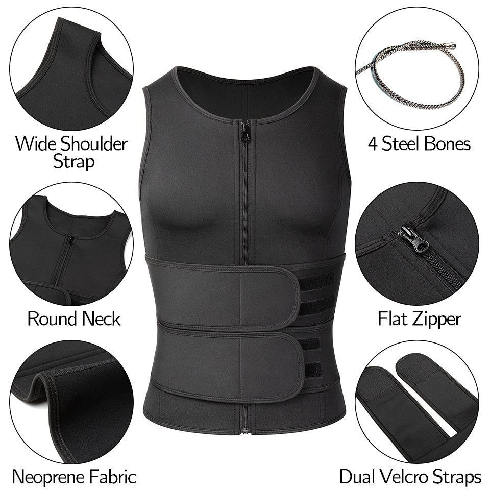 Men Sweat Vest Sauna Suit Waist Trainer Vest For Weight Loss