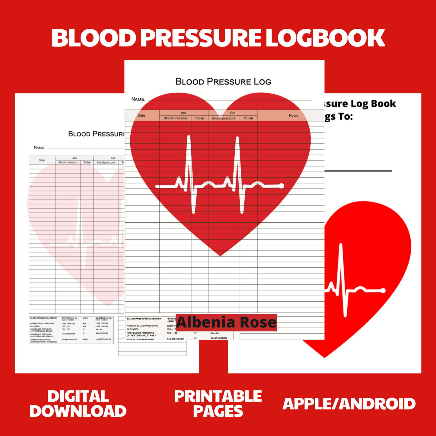 Blood Pressure Daily Log, Systolic Blood Pressure, Diastolic Blood Pressure, High Blood Pressure, Low Blood Pressure