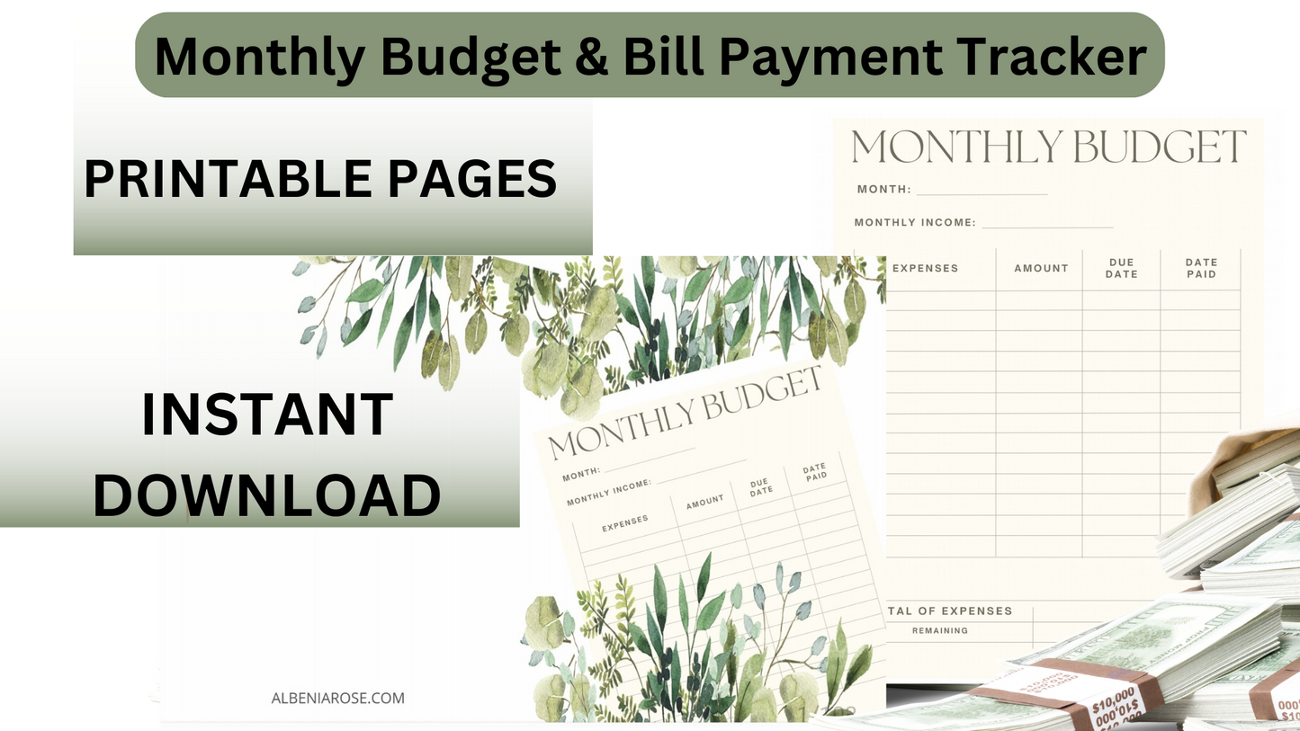 Bill Payment Record, Monthly Bill Payment Log, Bill Payment Tracker