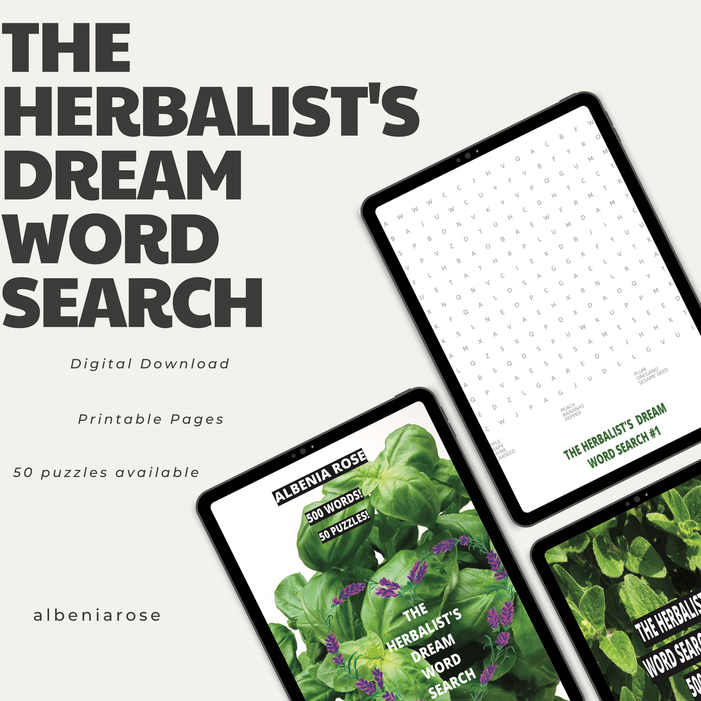 Relaxing Word Search, Gardening Word Search, The Herbalist's Dream Word Search