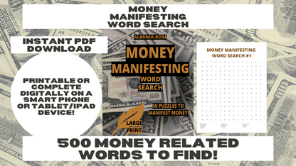 Classic Word Search for Money Manifestation, Cute Word Search, Daily Word Search