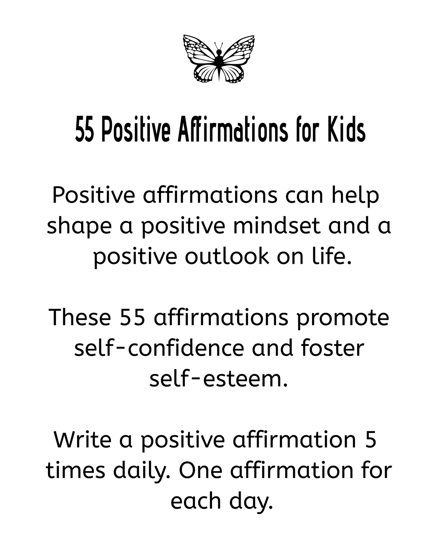 55 Positive Affirmations for Kids | Kindle affirmations | Positive affirmations handwriting | Ages 5 and up | Positive affirmations quotes