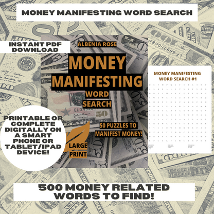 Classic Word Search for Money Manifestation, Cute Word Search, Daily Word Search