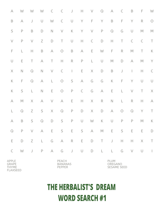 Relaxing Word Search, Gardening Word Search, The Herbalist's Dream Word Search