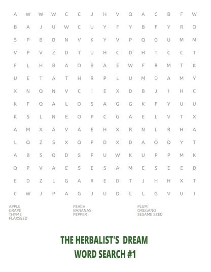 Relaxing Word Search, Gardening Word Search, The Herbalist's Dream Word Search